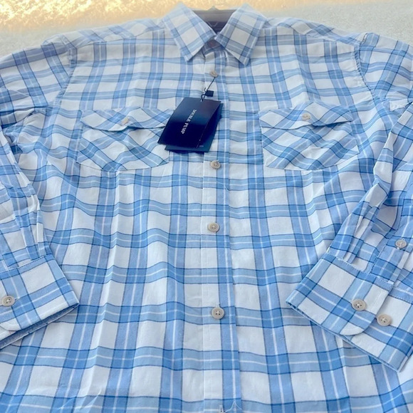 Double Pump Sz M Blue & White Plaid Western Button up NWT Timeless Smart Shirt - Picture 1 of 16